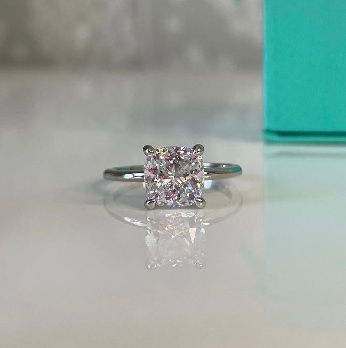 The Layla. 3CT cushion cut Solitare with 6A CZ simulated diamond in sterling silver 925