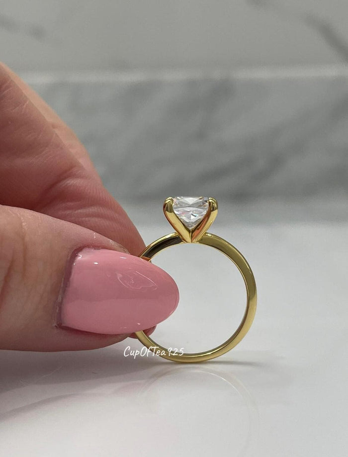 The Layla. Yellow Gold over Sterling Silver 925 3CT Cushion cut engagement ring with CZ diamond simulant , promise ring, gift for her