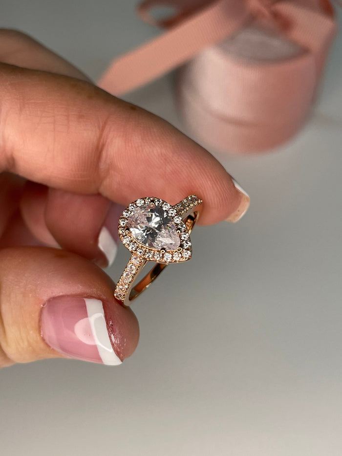 The Naomi. Rose Gold Vermeil Pear Shaped Engagement Ring//Tear Drop Ring