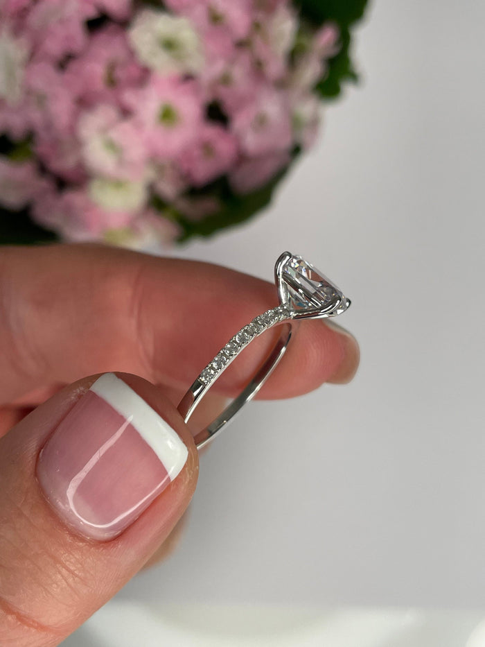 The Olivia. Sterling Silver 925, 10K, 14K, 18K Gold 2CT Oval Cut Engagement Ring with the finest crispy clear Moissanite