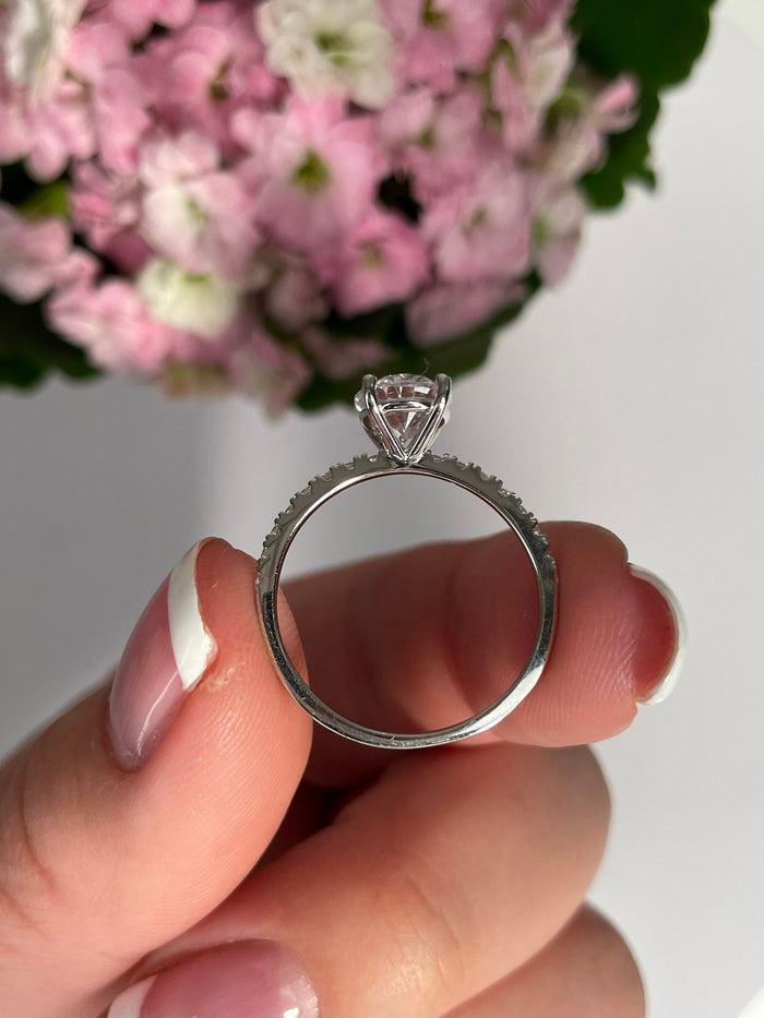 The Olivia. Sterling Silver 925, 10K, 14K, 18K Gold 2CT Oval Cut Engagement Ring with the finest crispy clear Moissanite