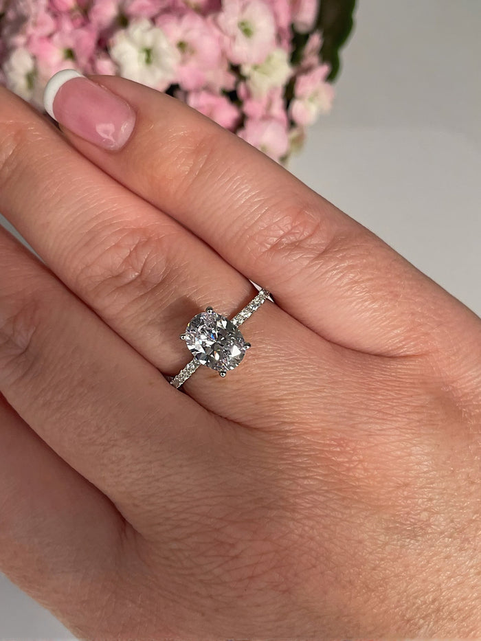 The Olivia. Sterling Silver 925, 10K, 14K, 18K Gold 2CT Oval Cut Engagement Ring with the finest crispy clear Moissanite