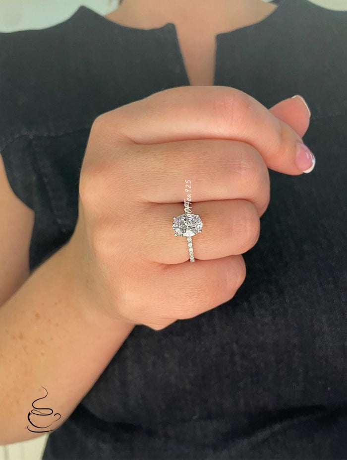 The Olivia. Sterling Silver 925, 10K, 14K, 18K Gold 2CT Oval Cut Engagement Ring with the finest crispy clear Moissanite