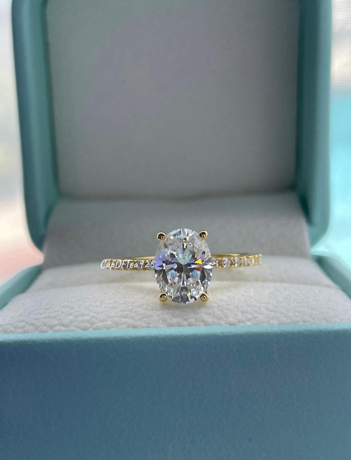 The Olivia. Yellow Gold Vermeil Engagement Ring with the finest 2CT oval cut simulated diamond