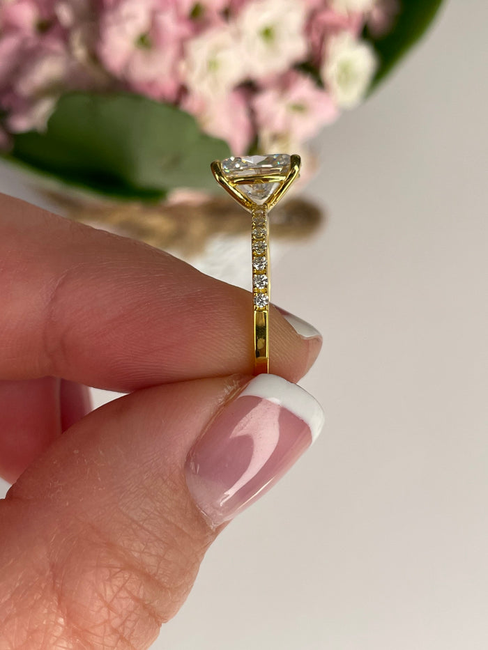 The Olivia. Yellow Gold Vermeil Engagement Ring with the finest 2CT oval cut simulated diamond
