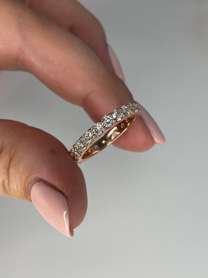 The Scarlett 3mm.Rose Gold, yellow gold, white gold over sterling silver 3mm full eternity band with the finest simulated diamonds.