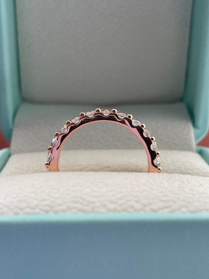 The Scarlett 3mm.Rose Gold, yellow gold, white gold over sterling silver 3mm full eternity band with the finest simulated diamonds.