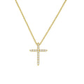 Gold-tone necklace with cross pendant set with clear CZ stones on a chain