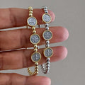 Tri St Benedict Medal Two Tone Adjustable Bracelet