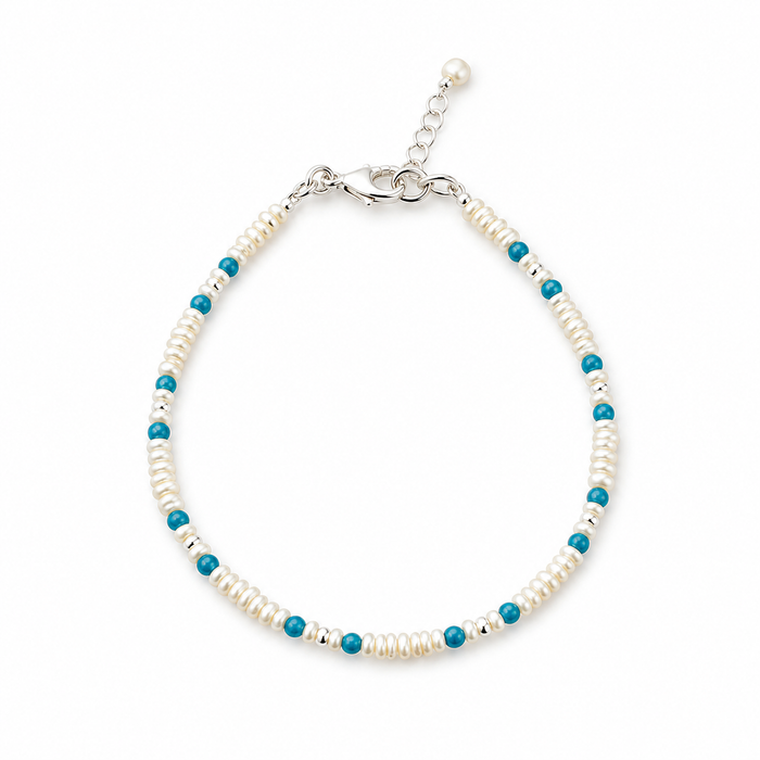 Rice Pearl and Apatite gemstone  bead adjustable bracelet