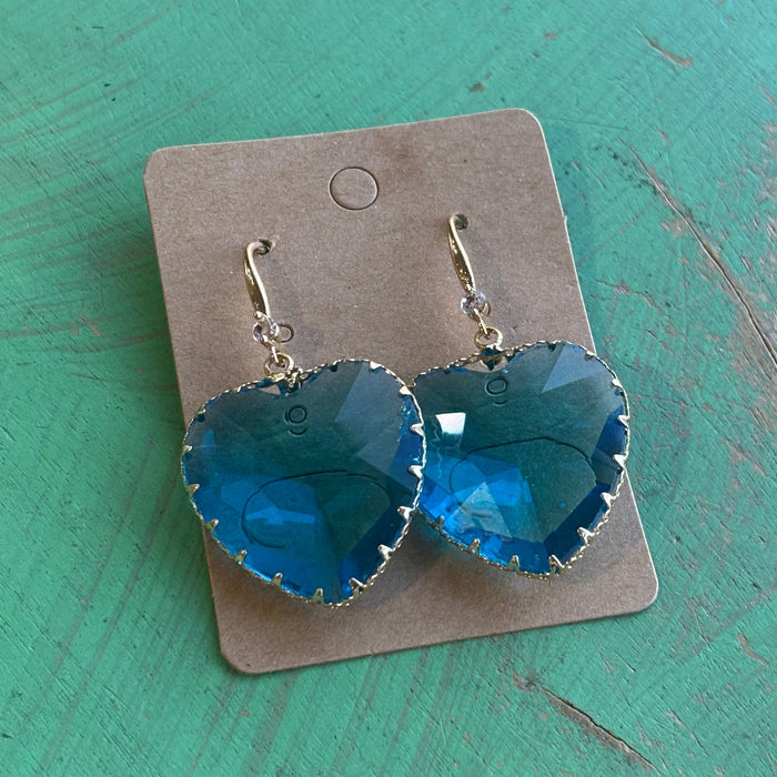 Turquoise Glass Heart Earrings