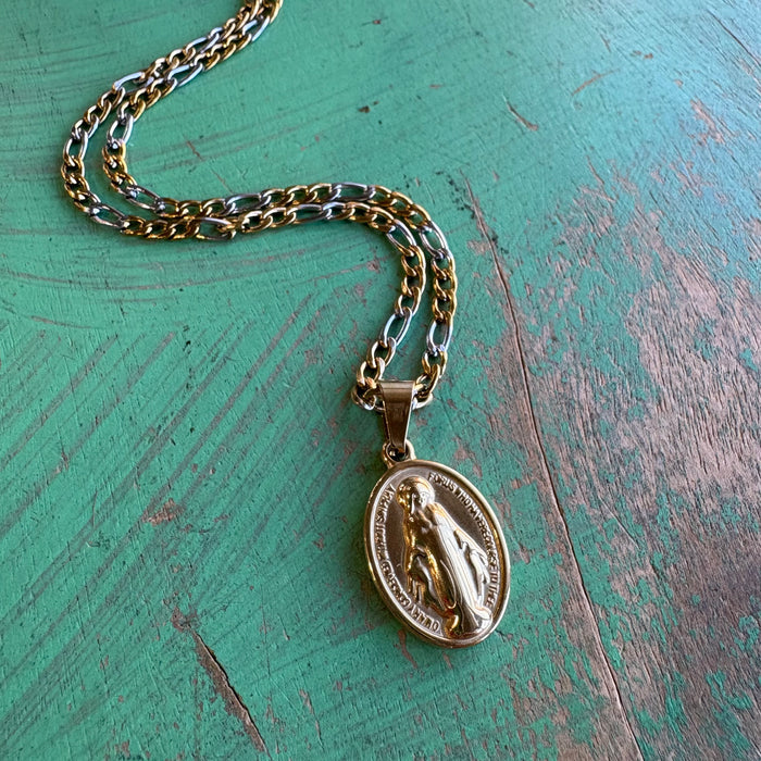 Two Tone Miraculous Medal Chain Necklace