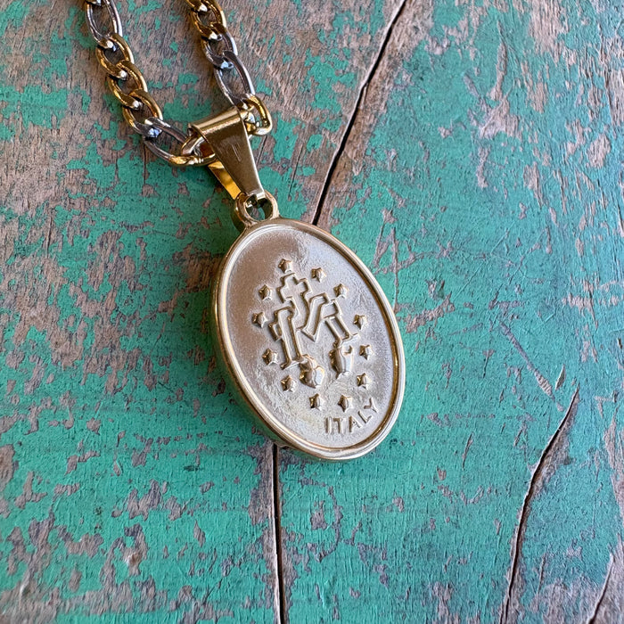 Two Tone Miraculous Medal Chain Necklace