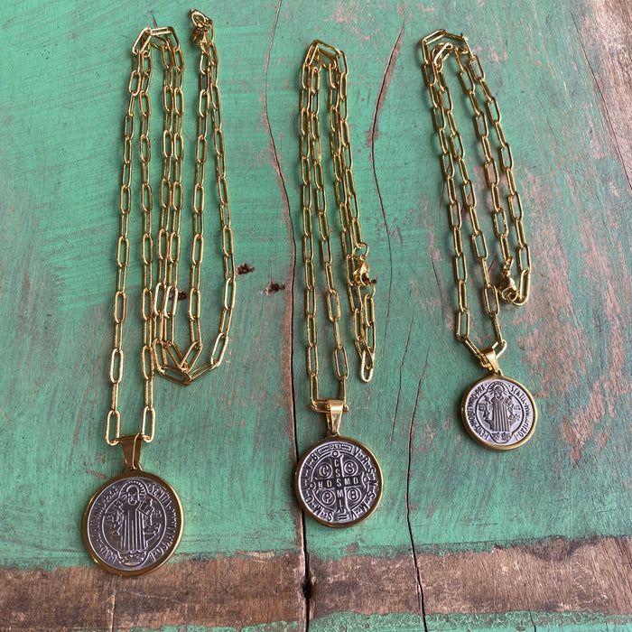 Two-Tone St Benedict Paperclip Necklace or Bracelet or Earrings