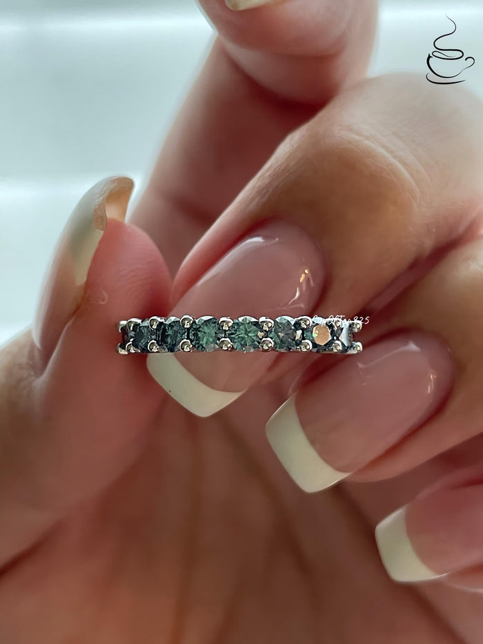 Vivid Blue Moissanite Ring Sterling Silver 925 Half Eternity Band