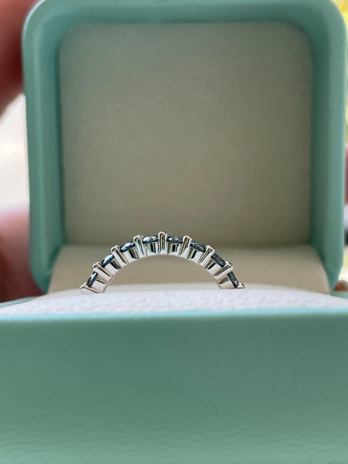 Vivid Blue Moissanite Ring Sterling Silver 925 Half Eternity Band
