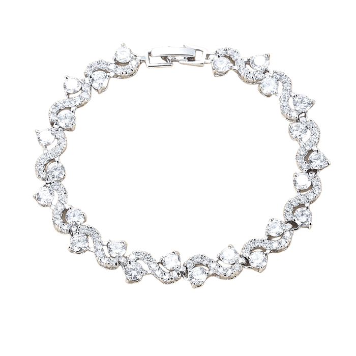 Round-cut cubic zirconia tennis bracelet with wave pattern and box clasp