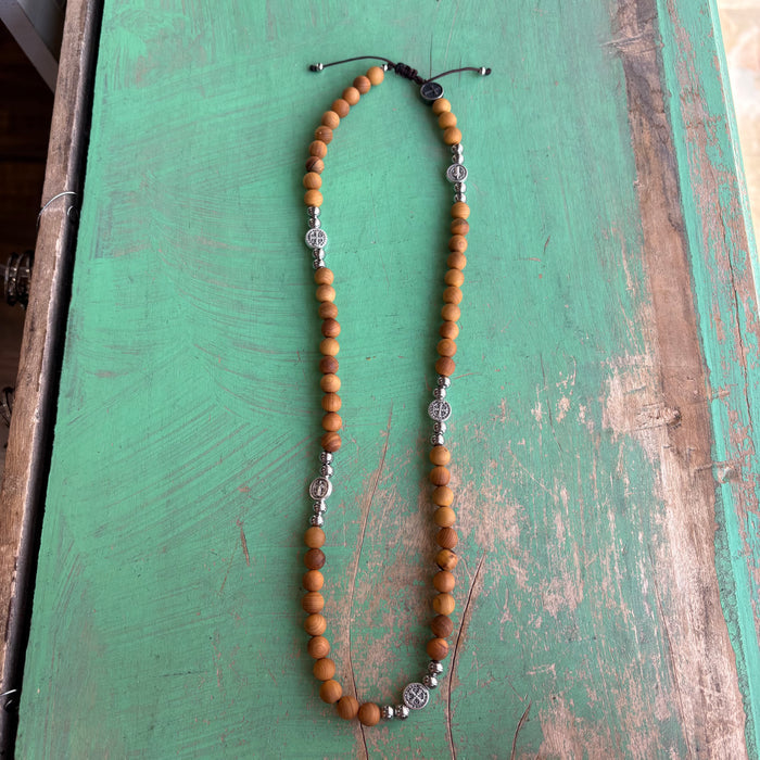 Wooden Rosary St Benedict Cord Wrap Bracelet