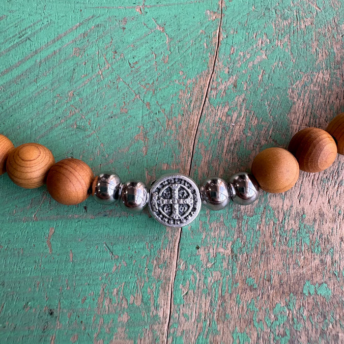 Wooden Rosary St Benedict Cord Wrap Bracelet