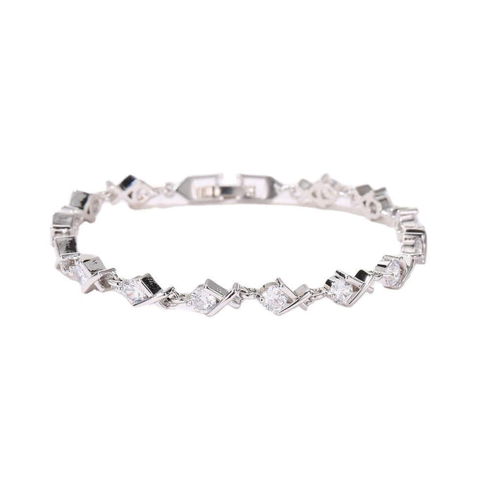 Silver-tone tennis bracelet with rectangular clear CZ stones