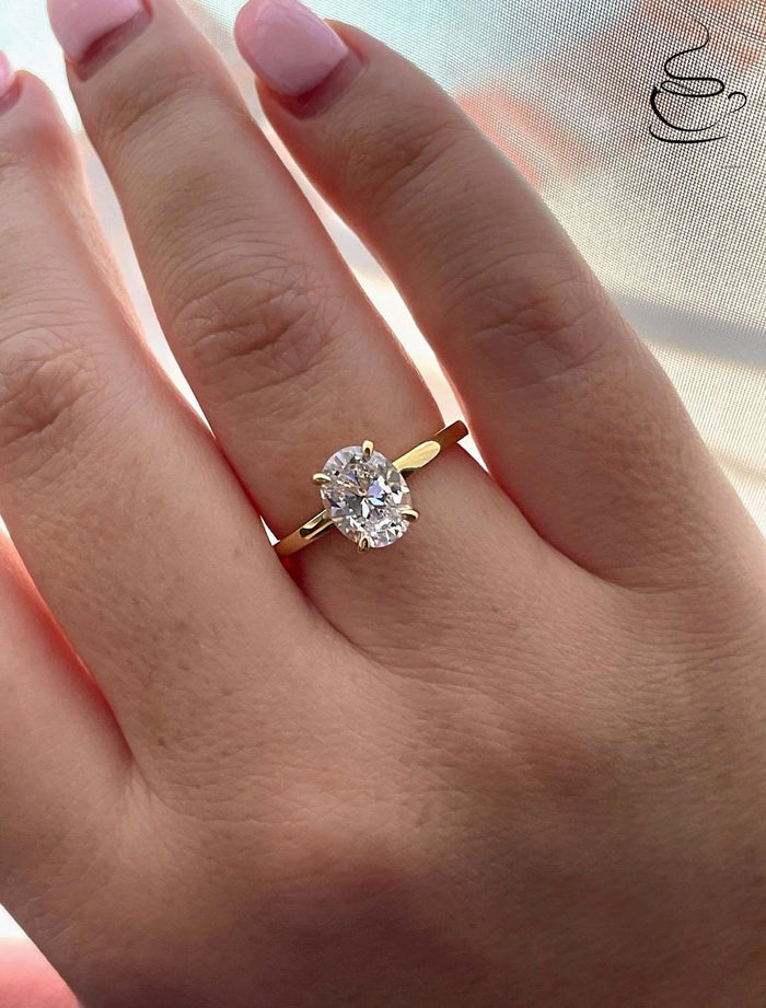 Yellow gold over Sterling Silver 925 , Gold Vermeil Engagement Ring with 2CT oval cut simulated diamond and hidden halo