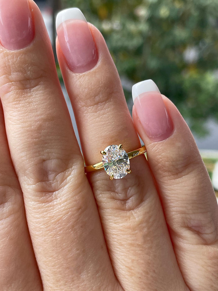 Yellow gold over Sterling Silver 925 , Gold Vermeil Engagement Ring with 2CT oval cut simulated diamond and hidden halo