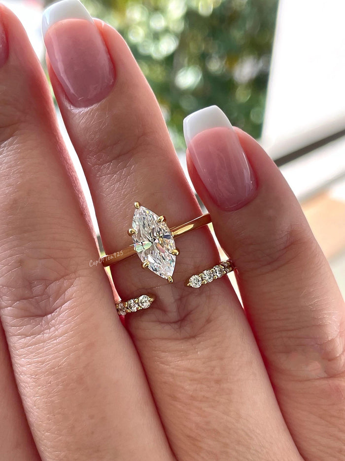 Yellow gold over sterling silver 925, silver 925 1.5 carat marquise cut engagement ring set , bridal set with marquise ring