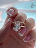 Yellow Gold over Sterling Silver Bridal Set , 2CT Radiant Cut CZ & Half Eternity Band
