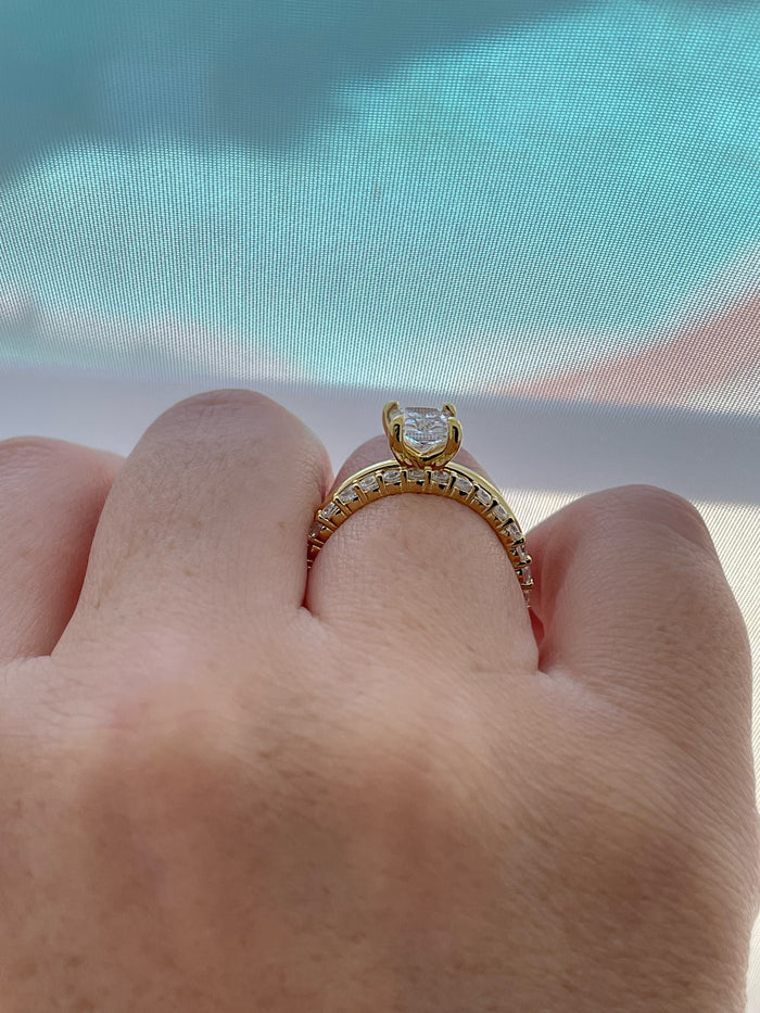 Yellow Gold over Sterling Silver Bridal Set , 2CT Radiant Cut CZ & Half Eternity Band