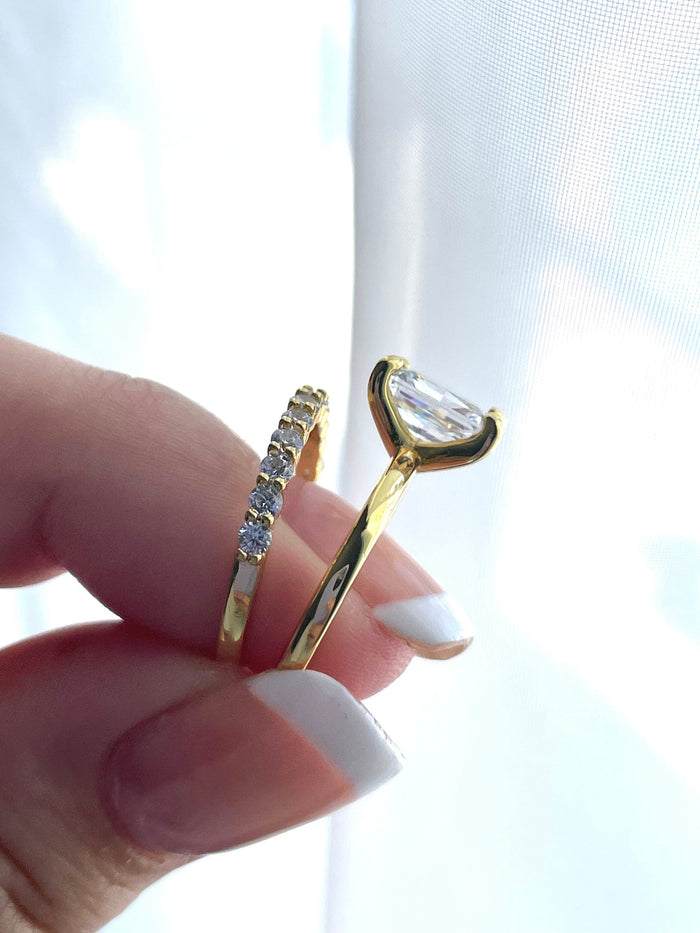 Yellow Gold over Sterling Silver Bridal Set , 2CT Radiant Cut CZ & Half Eternity Band