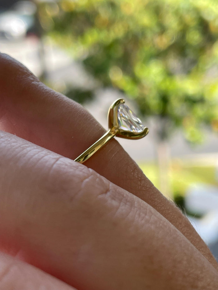 Yellow Gold Radiant Cut Solitaire Ring: 2CT Simulated Diamond