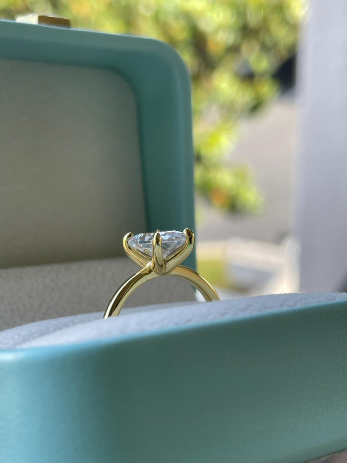 Yellow Gold Radiant Cut Solitaire Ring: 2CT Simulated Diamond