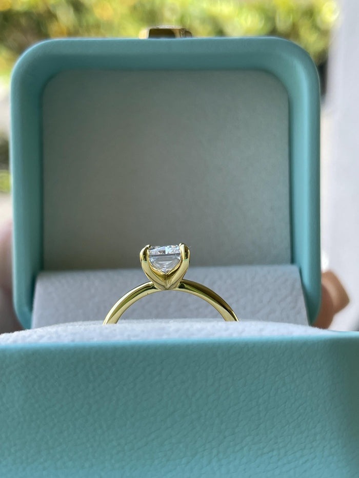 Yellow Gold Radiant Cut Solitaire Ring: 2CT Simulated Diamond