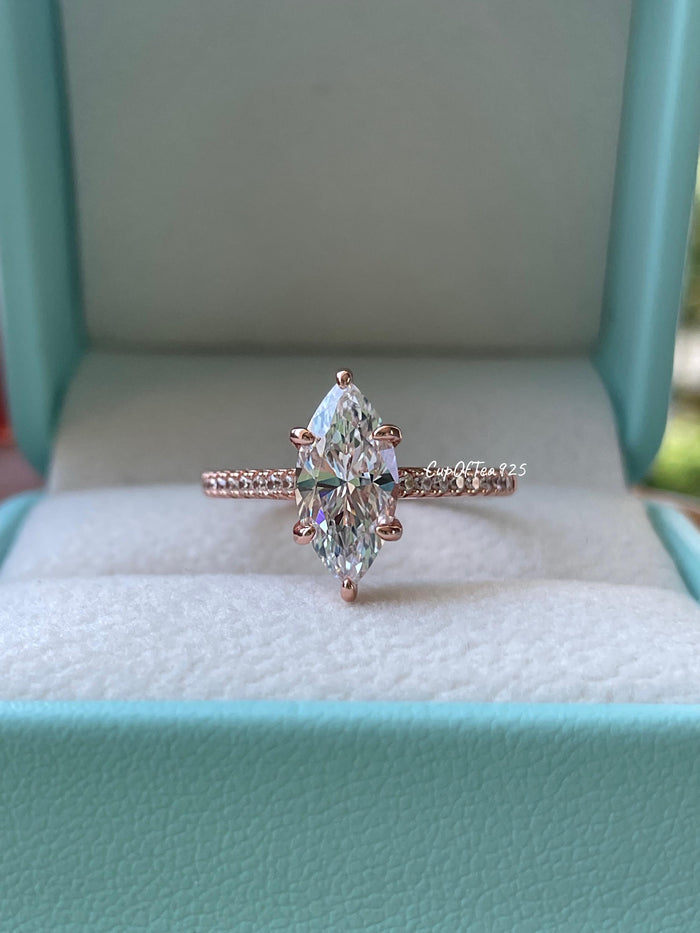 Yellow gold, rose gold over sterling silver 925, silver 925 1.5 carat marquise cut engagement ring set , bridal set with marquise ring