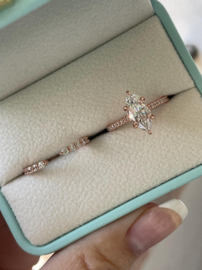Yellow gold, rose gold over sterling silver 925, silver 925 1.5 carat marquise cut engagement ring set , bridal set with marquise ring
