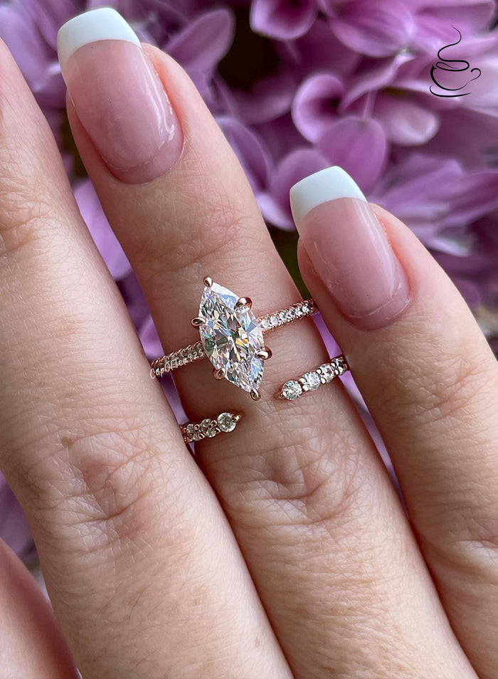 Yellow gold, rose gold over sterling silver 925, silver 925 1.5 carat marquise cut engagement ring set , bridal set with marquise ring