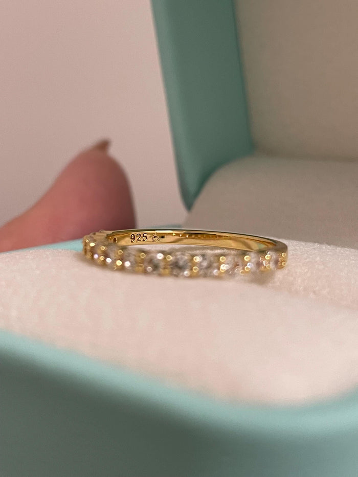 Yellow gold vermeil band, rose gold vermeil, Sterling Silver 925 2mm half eternity band with the Finest Simulated Diamonds, wedding band