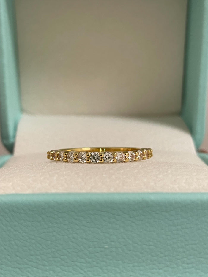 Yellow gold vermeil band, rose gold vermeil, Sterling Silver 925 2mm half eternity band with the Finest Simulated Diamonds, wedding band