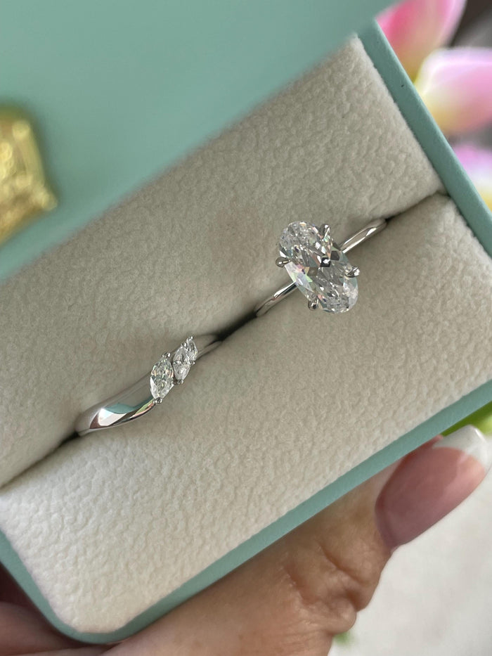 Yellow gold vermeil rose gold vermeil, sterling silver 925 bridal set with 2.25CT skinny oval cut CZ diamond & curved band, engagement ring