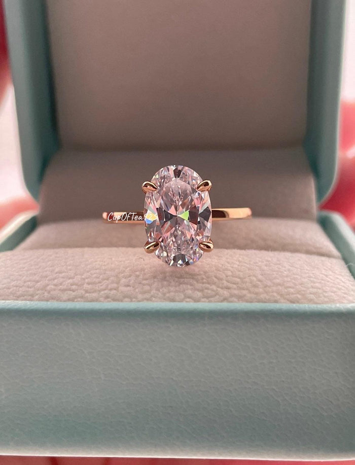 Yellow gold vermeil, rose gold vermeil,silver 925 engagement ring set with 2.5CT, 3.5CT oval cut with hidden halo & moissanite wedding band