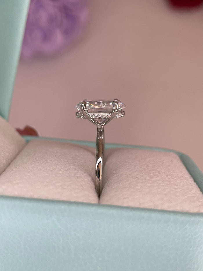 Yellow gold vermeil, rose gold vermeil,silver 925 engagement ring set with 2.5CT, 3.5CT oval cut with hidden halo & moissanite wedding band
