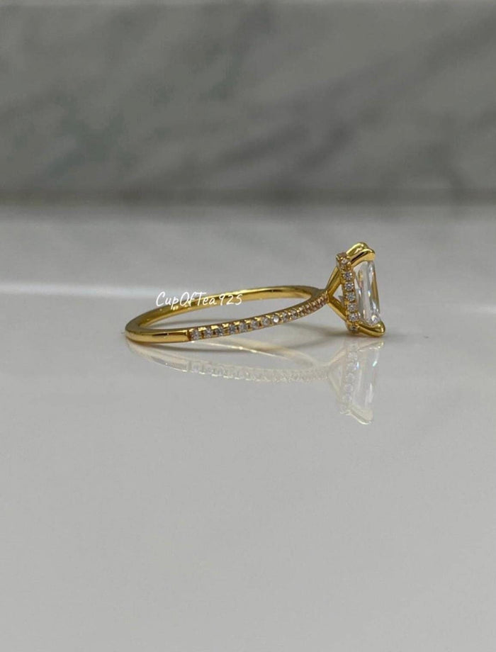 Yellow Gold Vermeil, Sterling Silver 925 Bridal Set with 2.2CT Radiant Cut engagement ring with hidden halo and full eternity band