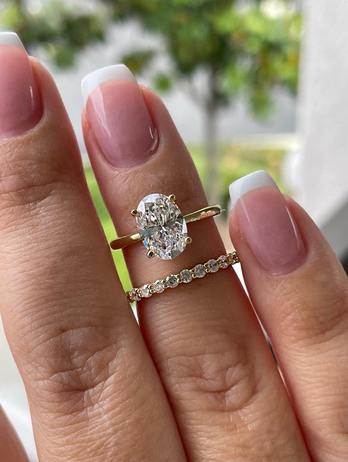 Yellow Gold Vermeil, Sterling Silver 925 bridal set with 3.5CT or 2.5CT oval cut Solitare engagement ring and half eternity band
