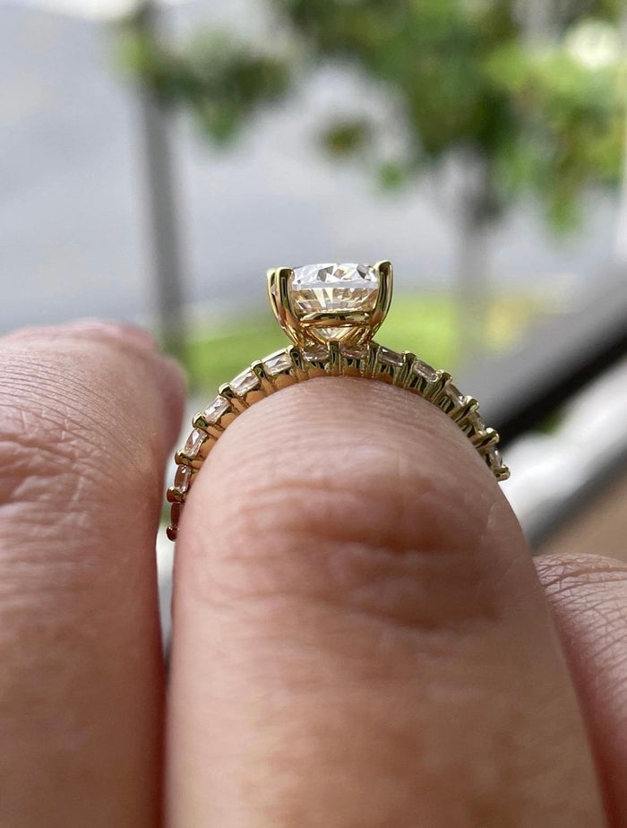 Yellow Gold Vermeil, Sterling Silver 925 bridal set with 3.5CT or 2.5CT oval cut Solitare engagement ring and half eternity band
