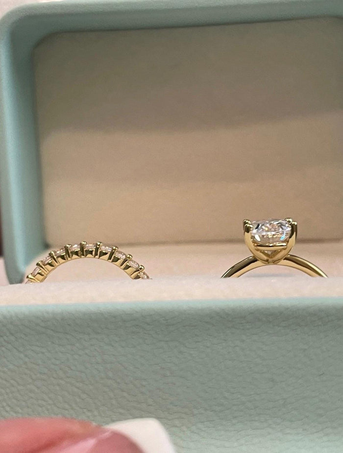 Yellow Gold Vermeil, Sterling Silver 925 bridal set with 3.5CT or 2.5CT oval cut Solitare engagement ring and half eternity band