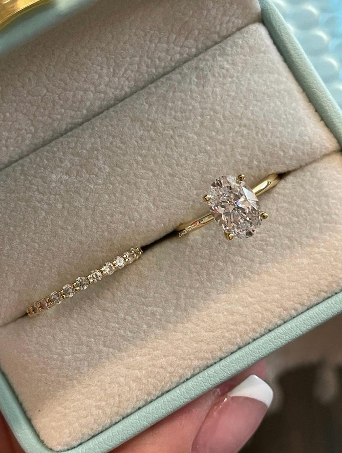 Yellow Gold Vermeil, Sterling Silver 925 bridal set with 3.5CT or 2.5CT oval cut Solitare engagement ring and half eternity band