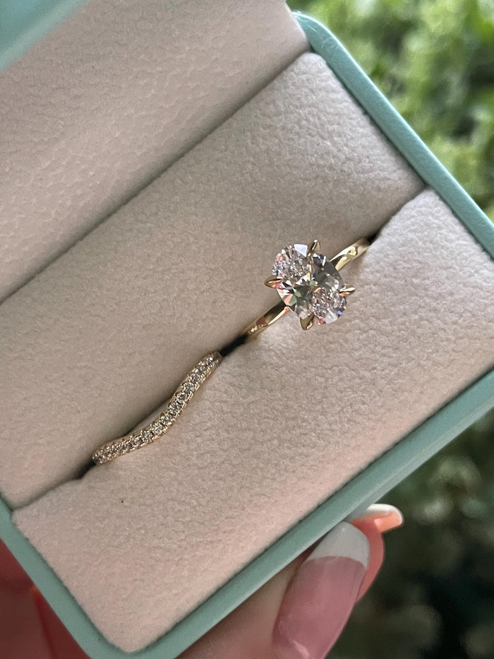Yellow gold vermeil, Sterling silver 925 engagement ring set with 2.5CT oval cut simulated diamond and curved wedding band