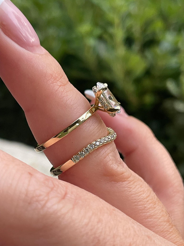 Yellow gold vermeil, Sterling silver 925 engagement ring set with 2.5CT oval cut simulated diamond and curved wedding band